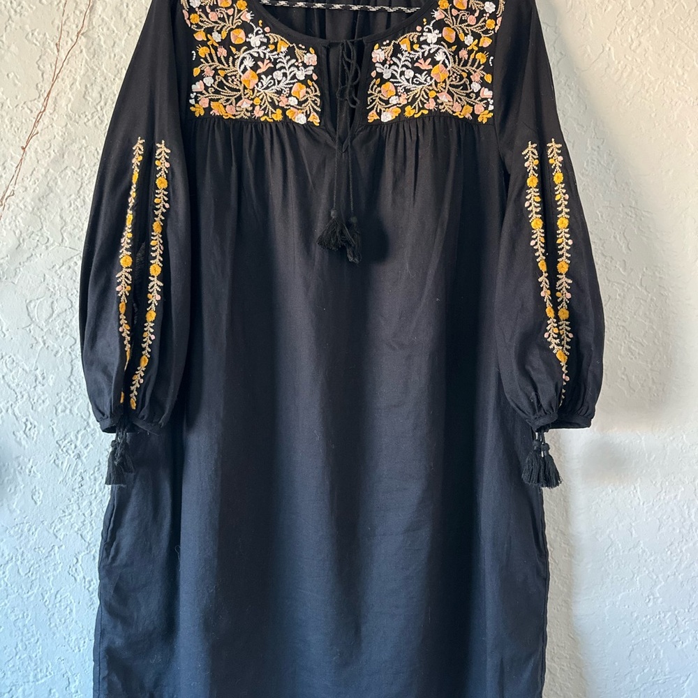 Madewell Black Dress with Floral Embroidery